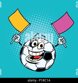 Fan with flags. Football soccer ball. Funny character Stock Vector