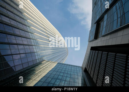 Upward view of Lotte World Tower a 123-floor, 554.5-metre supertall skyscraper and the 5th tallest building in the world located in the city of Seoul capital of South Korea Stock Photo