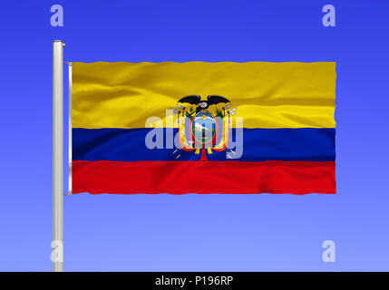 Flag of Ecuador, Andean highlands, its capital is the city of Quito, , Flagge von Ecuador, Andenhochland, Hauptstadt ist Quito, Stock Photo