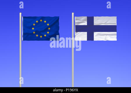 Flag of Europe and Finland, Flagge von Europa und Finnland Stock Photo