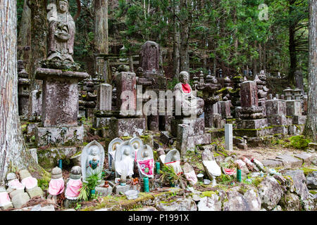 Stone Monuments, Tombstones and Mausoleum's in Okunoin Buddhist Cemetery in Koyasan, Japan. Stock Photo