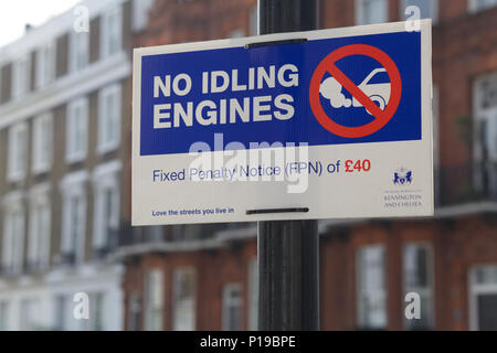 public warning notice, no idling of engines on this street