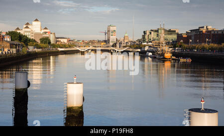 Dublin, Ireland - September 18, 2016: The central Dublin cityscape along the River Liffey viewed from the Samuel Beckett Bridge. Stock Photo