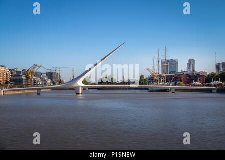 Puerto Madero and Womens Bridge (Puente de la Mujer) - Buenos Aires, Argentina Stock Photo