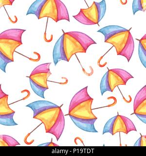 Aquarelle seamless pattern with umbrellas. Stock Vector