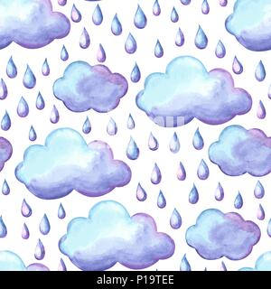 Aquarelle pattern with clouds and rain. Stock Vector
