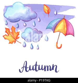 Aquarelle background with autumn elements. Stock Vector