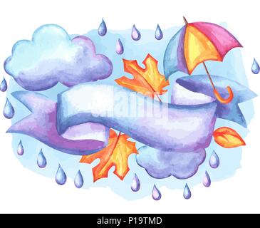 Aquarelle background with autumn elements. Stock Vector