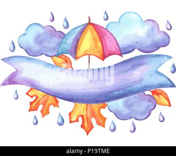 Aquarelle background with autumn elements. Stock Vector