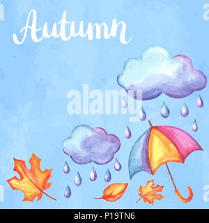 Aquarelle background with autumn elements. Stock Vector