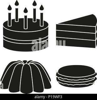 Black and white 4 dessert silhouette set Stock Vector