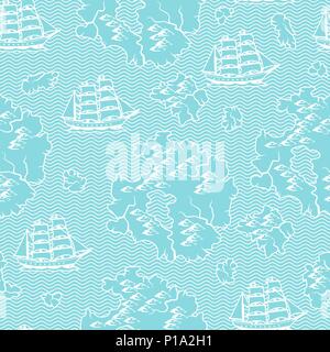 Seamless pattern with old nautical map. Stock Vector