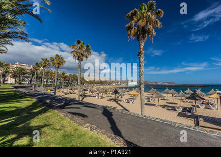 Famous beaches of Tenerife, Playa las Americas and Playas Del Camison on sunny day. Stock Photo