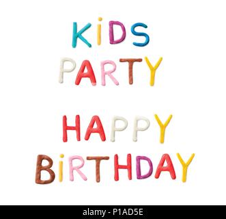 Handmade modeling clay words. Happy birthdaay, kids party. Stock Vector