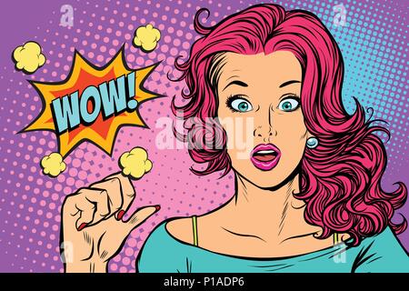 wow woman points to herself Stock Vector