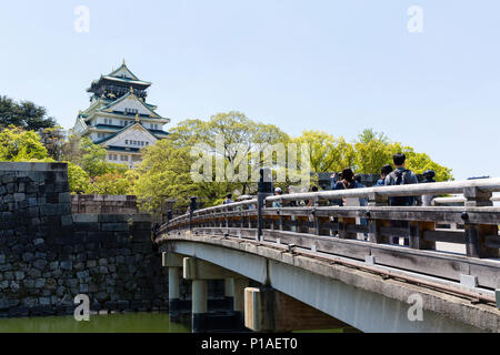 Osaka Castle and Gokurakubashi Bridge as seen from to the North of the Castle Stock Photo