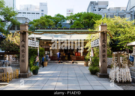 Main temple building of the Ohatsu Tenjin Shrine in Central Osaka, Japan. Stock Photo
