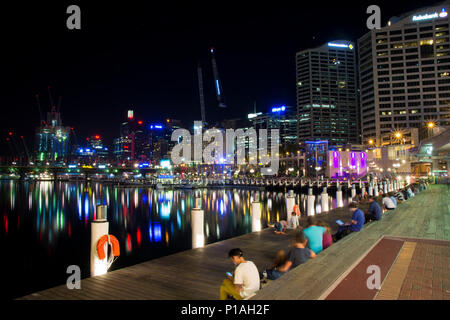 Darling Harbour at night time, Sydney, Australia Stock Photo