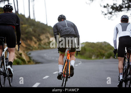 Male cyclists cycling on road Stock Photo