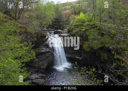 Falls of Falloch, a beautiful waterfall near Loch Lomond, a very convenient short walk from the main road to the highlands. Stock Photo