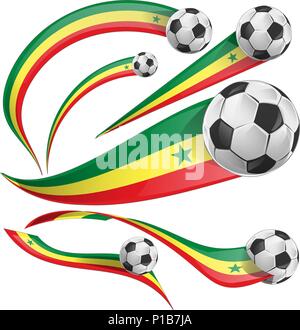 senegal flag set with soccer ball isolated on white background Stock Vector