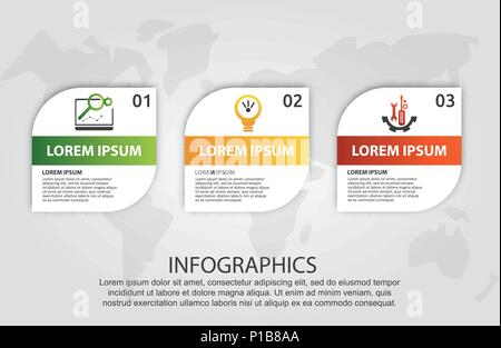 Modern vector illustration 3D. Template of a square with rounded corners infographics with three elements. Designed for business, presentations, web d Stock Vector
