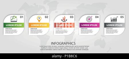 Modern vector illustration 3D. Template of a square with rounded corners infographics with five elements. Designed for business, presentations, web de Stock Vector