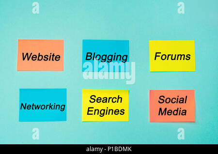 online presence, internet, communication, social networks in business, website, forums, blogging, networking, search engines, social media. multicolor Stock Photo