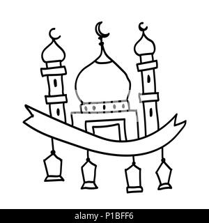 Hand drawn of Mosque with lantern, Islamic design concept - Vector drawing Stock Vector