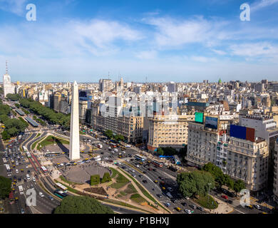 Aerial view of Buenos Aires city with Obelisk and 9 de julio avenue - Buenos Aires, Argentina Stock Photo