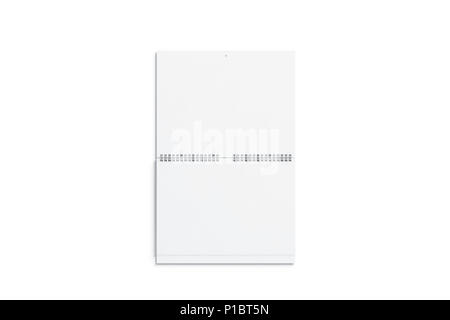 Blank white double wall calendar mock up front view, 3d rendering. Empty two months almanac mockup with metal spirals. Portrait vertical calender template Stock Photo