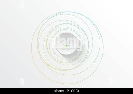 Abstract vector geometric white background. Colorful beads or wire element and central headline circle with shadow. Simple design Stock Vector
