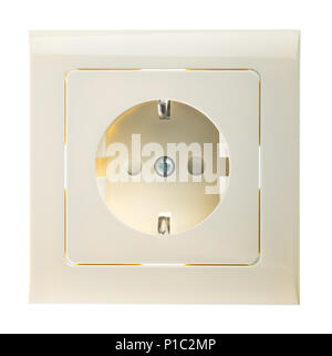 Closeup of European electrical outlet isolated on white background. Stock Photo