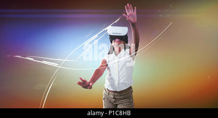 Girl wearing virtual reality simulator Stock Photo