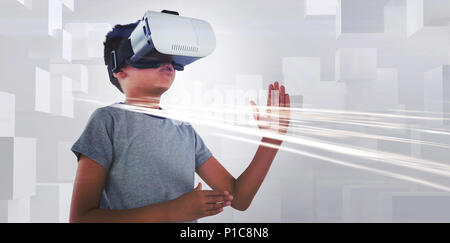 Boy playing using virtual reality headset Stock Photo
