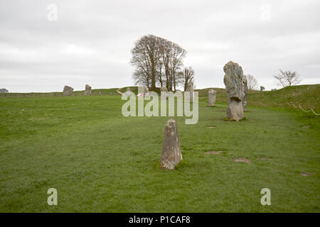 larger sarsen stone part of the outer ring stone circle avebury stone circles wiltshire england uk. The missing stones are replaced with markers as in Stock Photo