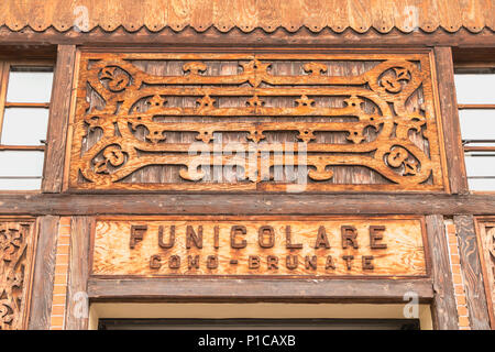 Como, Italy - 4 November 2017: Como cable car entrance detail one autumn day. Commissioned in 1894, it connects the center of Como and Brunate, villag Stock Photo