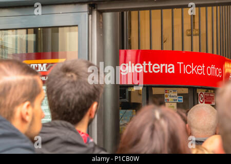 Como, Italy - 4 November 2017: Como cable car entrance detail one autumn day. Commissioned in 1894, it connects the center of Como and Brunate, villag Stock Photo