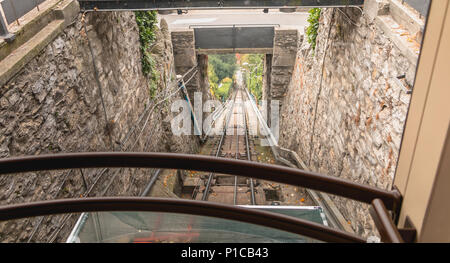 Como, Italy - 4 November 2017: Como funicular tunnel detail one autumn day. Commissioned in 1894, it connects the center of Como and Brunate, village  Stock Photo