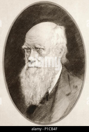 Charles Robert Darwin, 1809 – 1882.  English naturalist, geologist and biologist.  Illustration by Gordon Ross, American artist and illustrator (1873-1946), from Living Biographies of Famous Men. Stock Photo