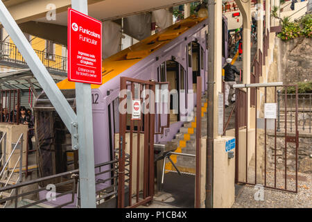 Como, Italy - 4 November 2017: detail of a Como funicular station on a fall day. Commissioned in 1894, it connects the center of Como and Brunate, vil Stock Photo