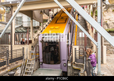 Como, Italy - 4 November 2017: detail of a Como funicular station on a fall day. Commissioned in 1894, it connects the center of Como and Brunate, vil Stock Photo