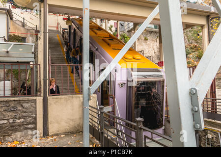 Como, Italy - 4 November 2017: detail of a Como funicular station on a fall day. Commissioned in 1894, it connects the center of Como and Brunate, vil Stock Photo