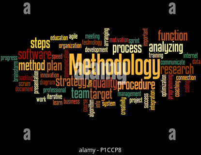 Methodology, word cloud concept on black background. Stock Photo