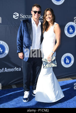 Los Angeles, United States. 08th Aug, 2019. LOS ANGELES, CALIFORNIA, USA -  AUGUST 08: American professional baseball player Joc Pederson and wife  Kelsey Williams arrive at Clayton Kershaw's 7th Annual Ping Pong