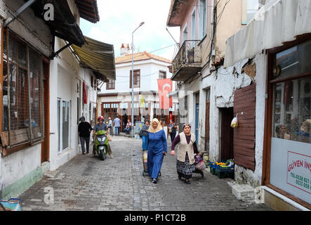 31 May 2018, Turkey, Mugla: Women walk along an alley of the old town Saburhane. · NO WIRE SERVICE · Photo: Jens Kalaene/dpa-Zentralbild/dpa Stock Photo