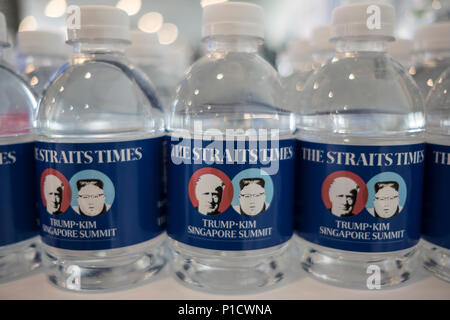 Water supplied to the media during the DPRK-USA Summit in Singapore. The North Korean 'DPRK' Leader Kim Jong Un and US president Donald Trump hosted a summit in Singapore, both party expressed that the meeting was successful and constructive. Stock Photo