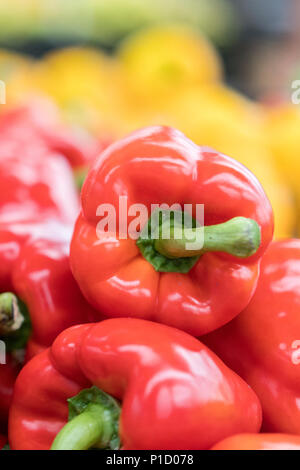 Bell peppers arranged at the market stand Stock Photo - Alamy