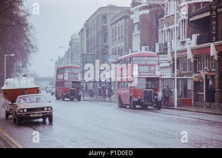 Shepherds Bush, London in the 1970s with a Park Royal bodied AEC Regent III which came of the production line in 1950 Stock Photo