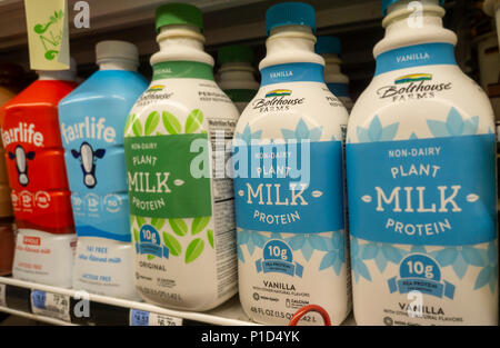 Bottles of Bolthouse Farms brand plant-based 'milk' are seen in a supermarket in New York on Tuesday, May 29, 2018. Bolthouse Farms is a brand of the Campbell Soup Co. purchased in 2012. (Â© Richard B. Levine) Stock Photo
